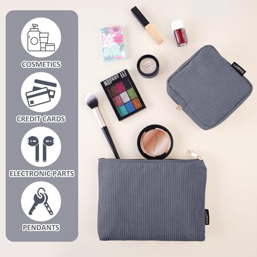 MAGEFY Corduroy Makeup Bag Set - 2 Mini Organizers with Pockets