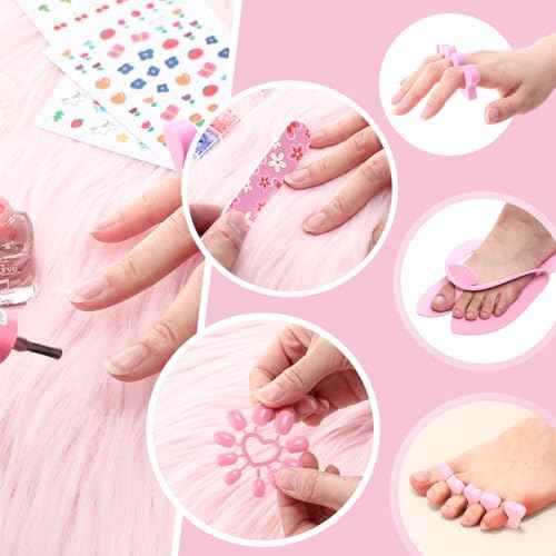 85 Pcs Spa Kit for Girls Nail Art Kit Sleepover Party Supplies with 12.5 x 12.5 in Inflatable Foot Tubs Foot Bath Towel and Basket DIY Manicure Pedicure Set for Slumber Party (Pink)