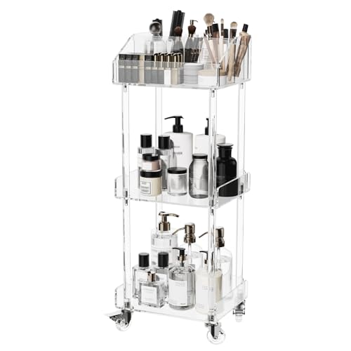 Aquiver 3-Tier Acrylic Makeup Organizer Cart - Rolling Vanity Storage