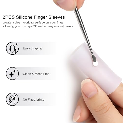3D Nail Sculpting Tool Set - 3 Dual-Head Pens & 2 Finger Sleeves