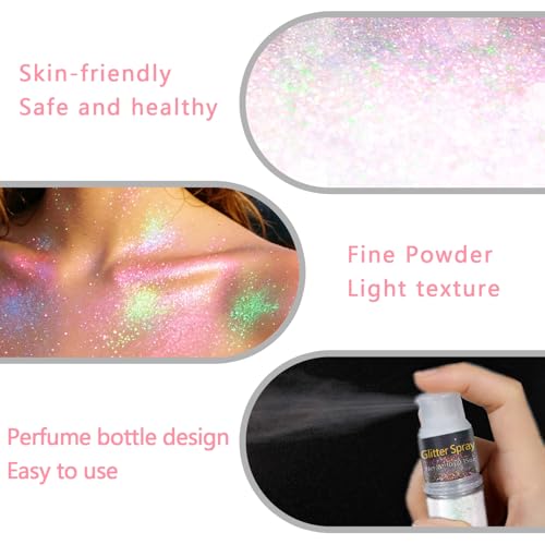 Pink Glitter Body & Face Spray - Holographic Highlighter for Hair & Clothing, 10g