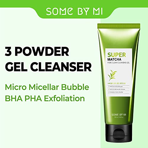 SOME BY MI Super Matcha Pore Clean Cleansing Gel - 3.38Oz, 100ml - Made from Matcha Extracts for Sensitive Skin - Mild Daily Face Wash for Pore Tightening, Sebum and Blackheads Care - Korean Skin Care