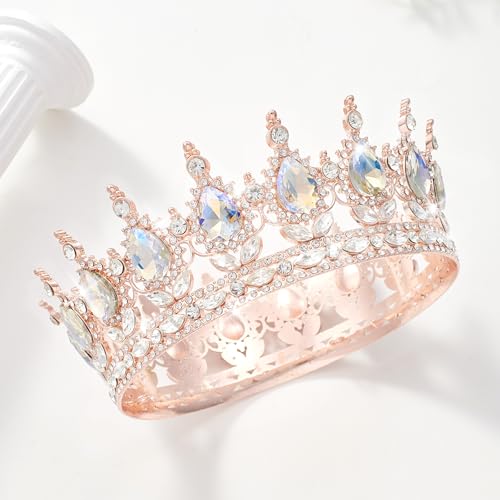 Rose Gold Rhinestone Wedding Crown for Women