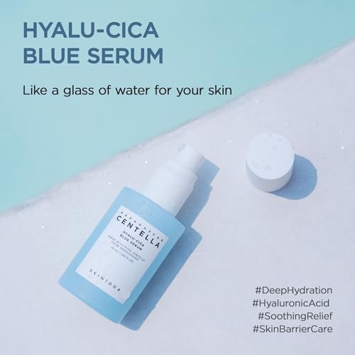 SKIN1004 Hyalu-Cica Blue Serum 1.69fl.oz, 50ml, Hydrating Face Serum with 5 Hyaluronic Acids & Madagascar Centella Asiatica, Korean Facial Ampoule for Deep & Long-lasging Moisture, Korean Skin Care