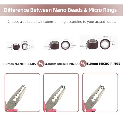 Vlasy 4mm Silicone Lined Micro Beads for Hair Extensions, 200Pcs