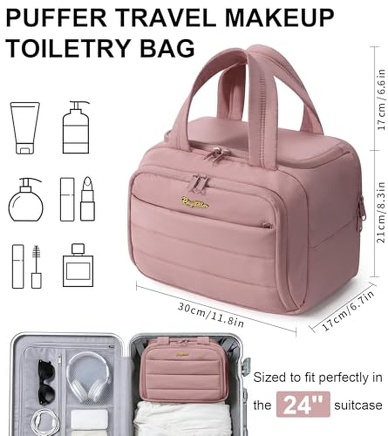 Bagstellar Travel Toiletry Bag for Women, Large Makeup Organizer Dark Pink