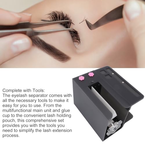 Eyelash Flowering Machine, 6.89in False Eyelash Separator with 10 Eyelash Glue Cups, Professional Portable Acrylic Gift for Women Practical Lash Fan Maker Root Splitter (Black)