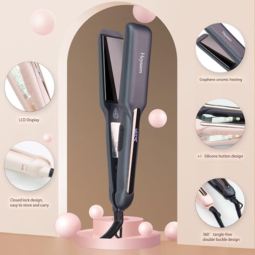 Heysam 1.6" Titanium Ceramic Flat Iron Hair Straightener 2-in-1