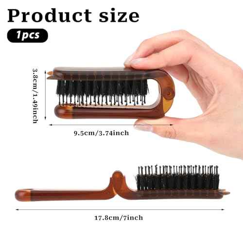 Travel Folding Hair Brush, Collapsable Portable Boar Bristle Hair Brush Mini Compact Hairbrush Pocket Size Comb for Women Kids Thick Thin Curly Straight Wet Dry Hair Restore Shine, Beard Brush for Men