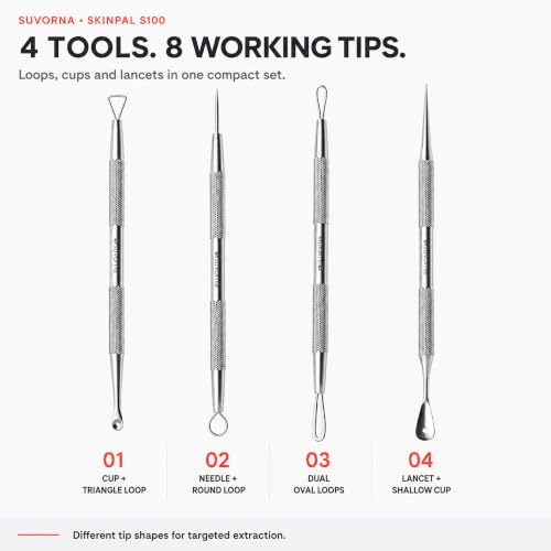 Suvorna 4-Piece Pimple Popper Tool Kit & Milia Extractor Set – Stainless Steel Acne Extraction Tools