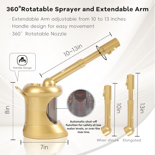 Facial Steamer, Nano Ionic Face Steamer with Extendable Arm for Deep Cleaning and Hydration, 360¡ÆRotating Nozzle Face Humidifier, Portable Ozone Steamer for Beauty, Spa and Home Use£¨Golden£©