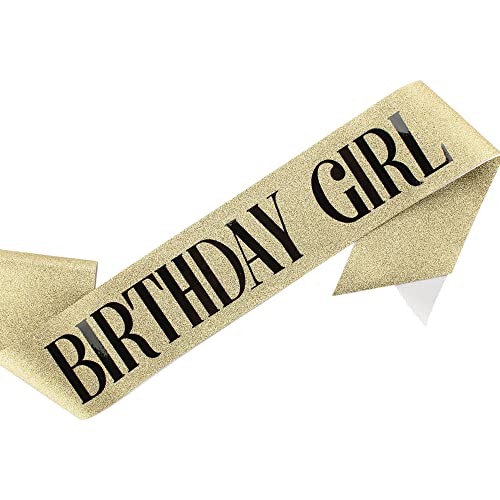 AOPRIE Gold Birthday Crown and Sash for Women, Rhinestone Tiara Headband, Princess Party Accessories