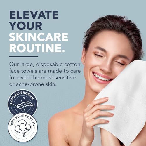 100% Pure Cotton Face Towels ? 240 Count Large Disposable Wash Cloths for Face Washing, Makeup Removal & Acne Care | Ultra Soft, Hypoallergenic & Fragrance-Free