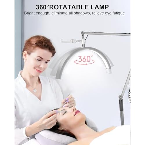 Half Moon Light for Lashes, Lash Light Lamp with Wheels & Phone Holder, Half Moon Lamp for Esthetician, Tattoo Lighting, Nail Tech, 7 Cool/Warm Tones, Adjustable Brightness & Height