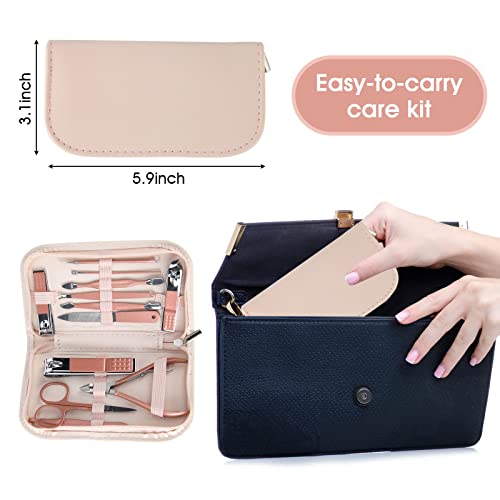 12-in-1 Rose Gold Manicure Set with Pink Leather Case