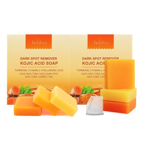 Inlifay Kojic Acid Soap with Turmeric: Dark Spot Remover Soap with Vitamin C, Vitamin E, Retinol, Collagen, Hyaluronic Acid, Moisturizing for Body & Face Pack of 2