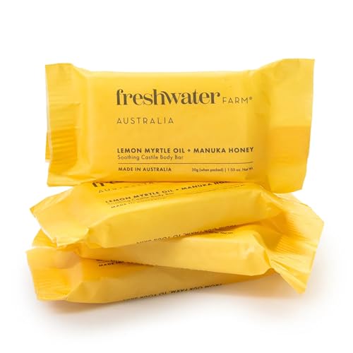 Freshwater Farm Australia Guest Soap Bars|Lemon Myrtle Oil & Manuka Honey Guest Soaps/Mini Soaps | Triple-Milled| 30g x 32 pack for Hotels & Airbnb