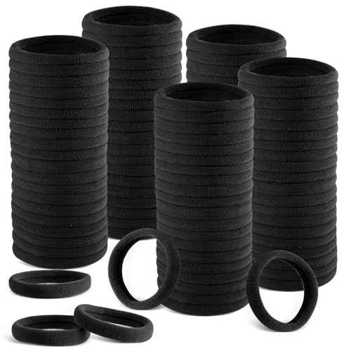 120 Pcs Black Hair Ties No Damage for Women, Ponytail Holders for Thick Hair, Seamless Cloth Fabric Soft Hair Bands for Women's Hair, Hair Elastics Pony Tails Hair Tie Hair Band (Black)