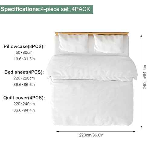 4 Pack Disposable Bed Sheets - Queen Size with Quilt Cover and Pillowcase, Travel Essentials for Hotel, Cruise