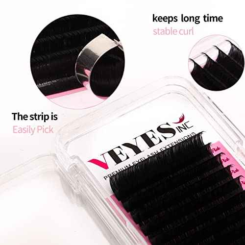 VEYES INC Classic Volume Lash Extensions 0.03-0.20 J/B/L/C/CC/D/DD Curl 5-25mm Mixed & Single Length Tray, Premium Silk Eyelashes, Professional Supplies for Lash Techs(Matte Black 0.15 D 8-16mm)