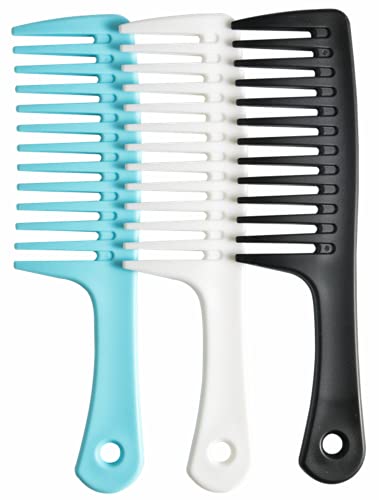 Wide Tooth Detangling Comb for Curly Long Wet Hair - Blue, White, Black - Professional Hair Care