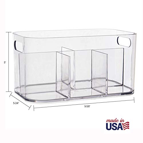 STORi Bliss 5-Compartment Plastic Cosmetics Storage Organizer, Set of 2 | Clear | Rectangular Divided Makeup Bin & Vanity Caddy with Pass-Through Handles | Round Corner Design | Made in USA
