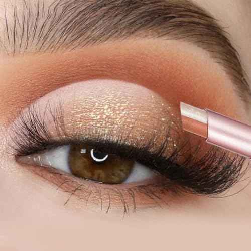 2 Color Eyeshadow Stick Set, Portable 2 Tone Eyeshadow Gradient Stick Glitter Gradient Waterproof Eye shadow Pen for Eye Make Up Tool (4 PCS)(PINK)
