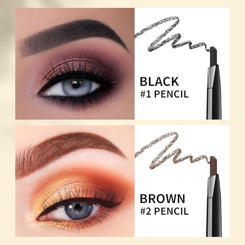 Docolor Makeup Micro Brow Pencil, Definer Eyebrow Pencils for Women Dual-Sided Ultra-Fine Microblading Eyebrow Pencil (Soft Brown and Black,2 Count)