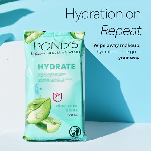 POND'S Micellar Makeup Remover Wipes - Waterproof, Aloe Vera, 25 Count