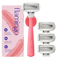 Flamingo Pink Shaving Razor Kit for Women with 4 Refills and Holder - 5-Blade Cartridge