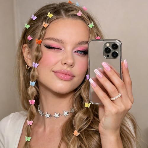 SAOROPEB Jelly Butterfly Hair Clips 50pcs Mini Hair Accessories Y2K 90s Style