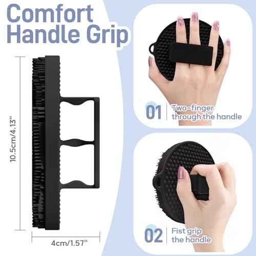 Silicone Back & Body & Face Scrubbers Set 4PCS, 15.35¡¯¡¯ Soft Back Scrubber for Dual-Side Usage, Easy-to-Hold Bath Glove Body Scrubber Face Scrubber for Good Foaming & Deep Cleaning(Black)