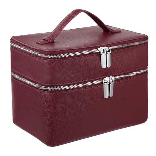 Makeup Vanity Bag for Women - Large Capacity Cosmetic Organizer with Removable Liner, Waterproof PU Leather Skincare Bag, Portable Chic Cosmetic Make Up Case for Skincare, Accessories,StyleC, Burgundy