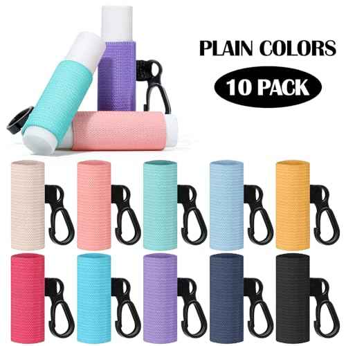 Sureio 10 Pack Lip Balm Holder Keychain Compact Clip On lipstick Lip Gloss Holder Keychain Elastic lipstick Sleeve Clip (Bright Colors)