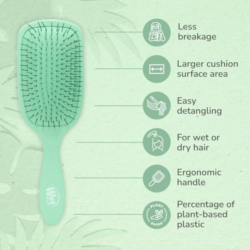 Wet Brush Go Green Paddle Detangler Hair Brush, Green - Ultra-Soft IntelliFlex Detangling Bristles with AquaVent Design For Spreading Hair Treatments Evenly - Pain-Free For Wet & Dry Hair