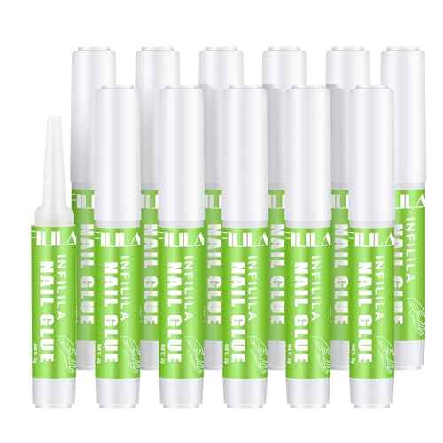 NXJ INFILILA Nail Glue for Press on Nails, Super Strong Nail Tips Glue for Acrylic Broken Fake Nails, Long Lasting Professional Fast Drying Tech Supplies Adhesive 12PCS 0.07OZ/PCS