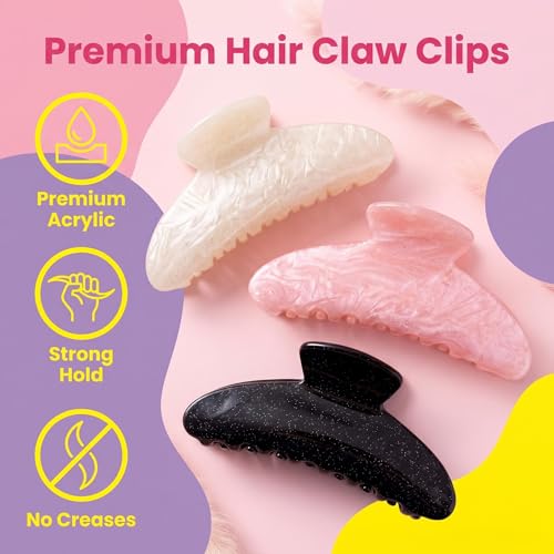Large Hair Claw Clips 4.1 Inch - 3 Pack Acrylic