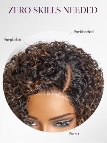 LUVME Hair Pixie Cut Water Wave Wig 6 Inch Highlight Pixcut Glueless Short Style