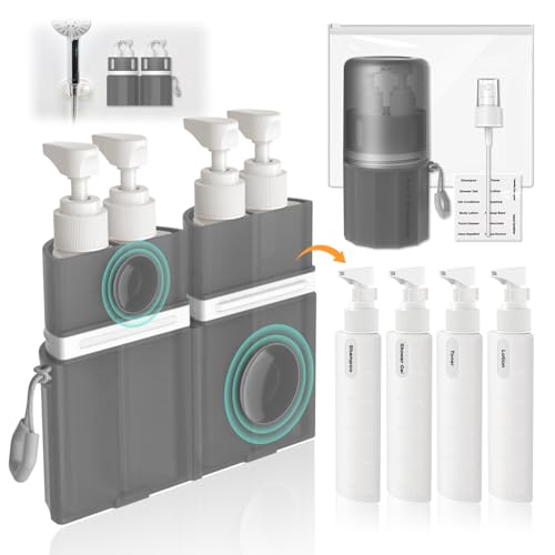 4x 55ml Travel Bottles Set with Suction Cup Storage Box