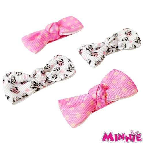 LUV HER Baby Girl Hair Clip, Minnie Mouse, Pink/White, 4 Pieces, Soft Fabric, Fully Lined, Newborn Hair Accessory