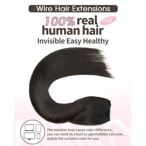 Wire Hair Extensions Real Human Hair Jet Black 14 Inch 70g invisible Removable Thick Straight Fishing Line Remy Wire Hair Extensions for Women(14 Inch #1 Jet Black£©