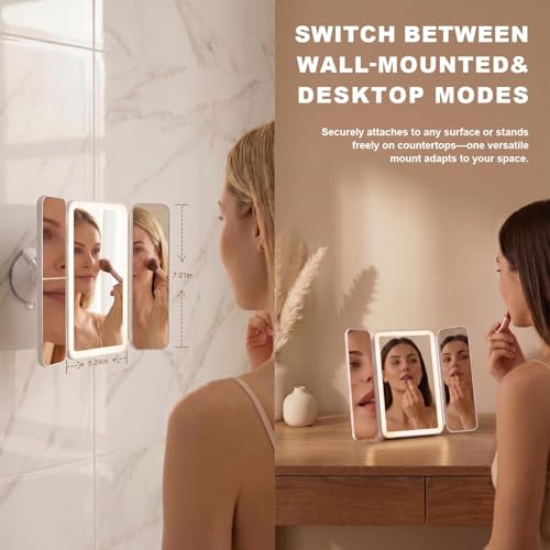 LED Makeup Mirror with Lights, 3X Magnification, Rechargeable