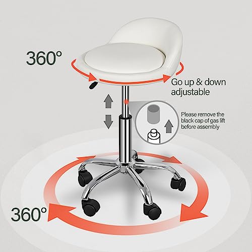 Nova Adjustable Rolling Salon Stool with Wheels - White