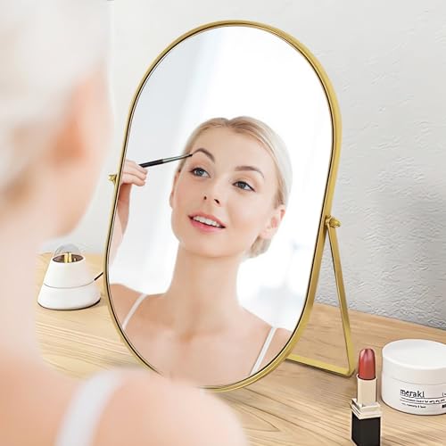 Numjeg 12x9" Oval Vanity Mirror - Gold Metal Frame, 90° Adjustable