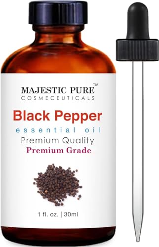 MAJESTIC PURE Blackpepper Essential Oil | 100% Pure and Natural Blackpepper Oil | Premium Grade Essential Oils for Hair Care, Home Diffusers, Skin, Aromatherapy, Massage and Humidifiers | 1 Fl Oz