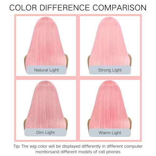 Pink Lace Front Wig for Women Pre-Plucked Pre Cut Glueless Long Straight Layered Synthetic Ready to Wear Wig 4x6 HD Lace for Girls Party Cosplay and Daily Use 26 Inch