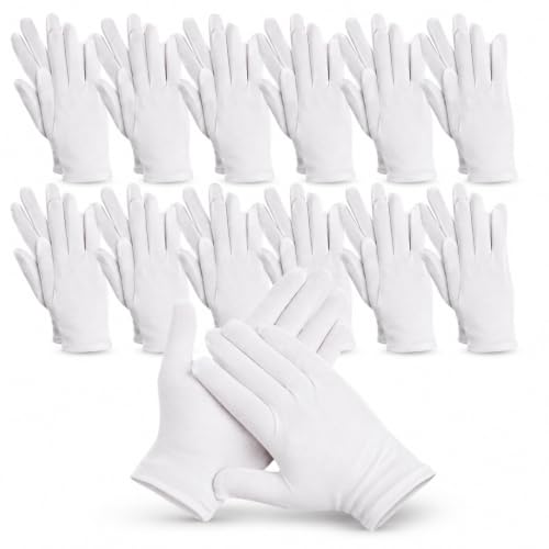 White Cloth Inspection Gloves, 12 Pairs - Soft Breathable Stretch (Size L)