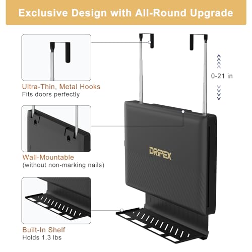 Dripex 3-Way Mirror with Storage Shelf & Height Adjustable Hooks