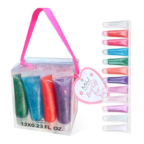 M&U Glitter Lip Gloss Set 12pc with Case - Kids Makeup