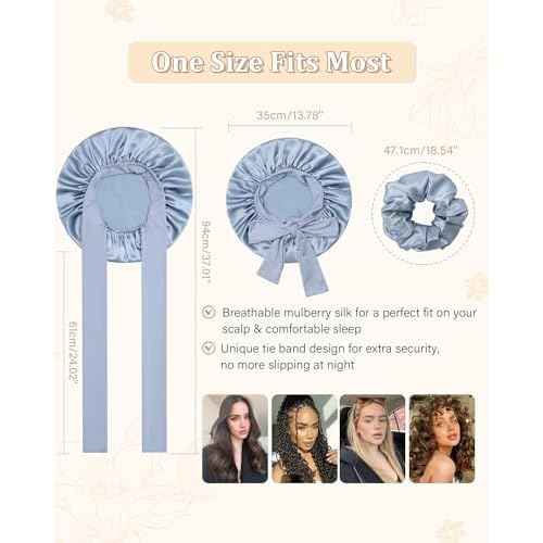 100% Mulberry Silk Bonnet for Women Hair Bonnet for Sleeping with Hair Scrunchy Elastic Tie Band Night Cap